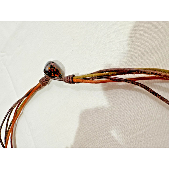 Baltic Amber Multi Stone Chunk Necklace on Multistrand Leather Cord 26 gr Boho - Picture 7 of 9